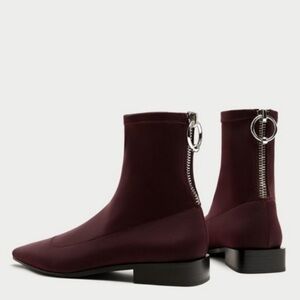 Zara || Pointed Toe Sock Booties Burgundy 36